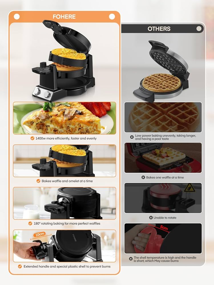 Amazon.com: FOHERE 2-in-1 Omelette Maker&Waffle Maker, 1400W