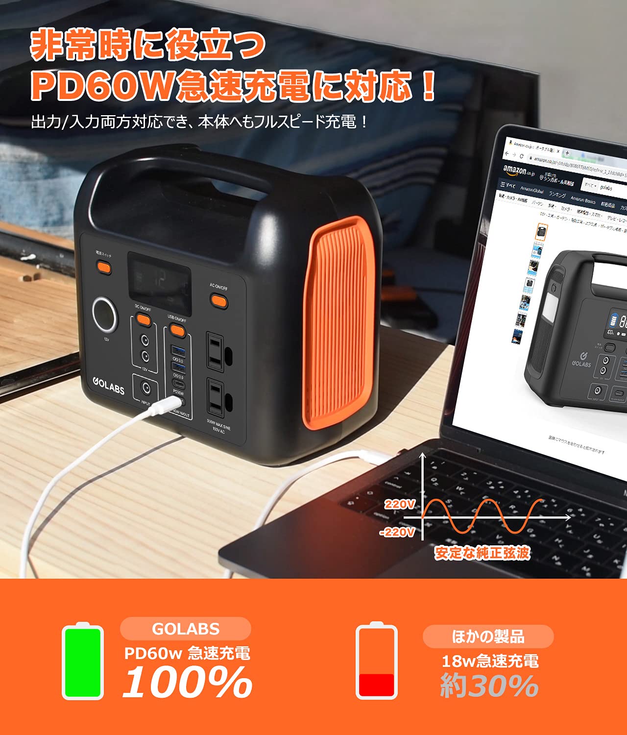 Amazon.co.jp: GOLABS: GOLABS R300 ポータブル電源 299Wh