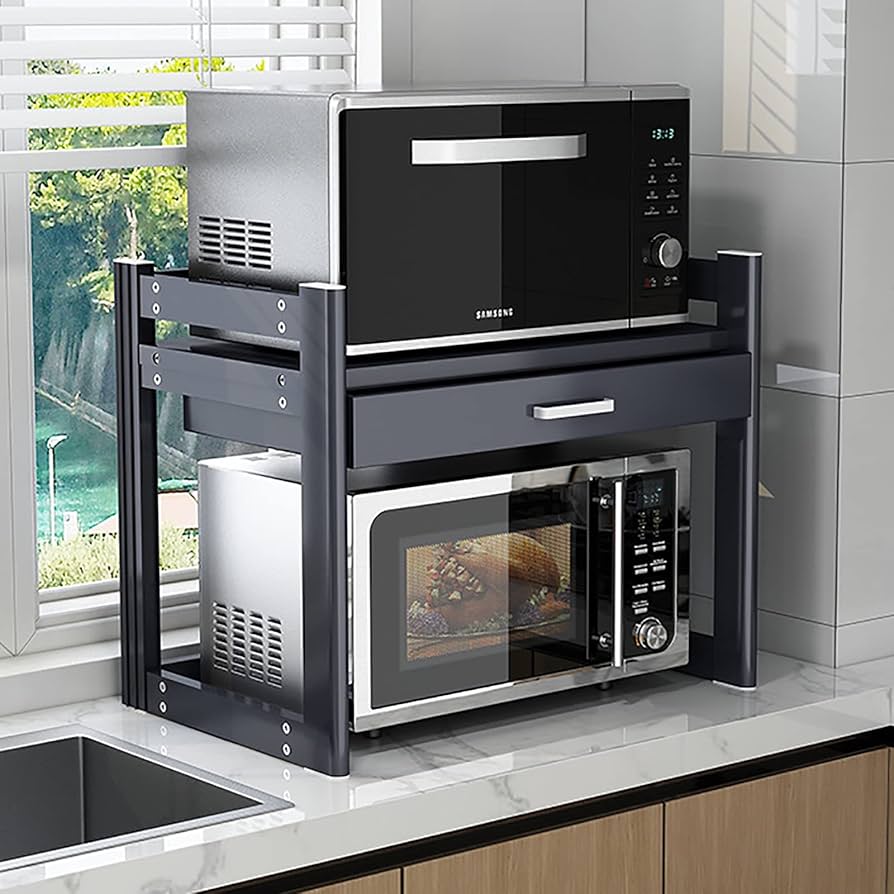 Amazon｜2段 レンジ下スライドテーブル 大容量引き出し 高さ調節可能