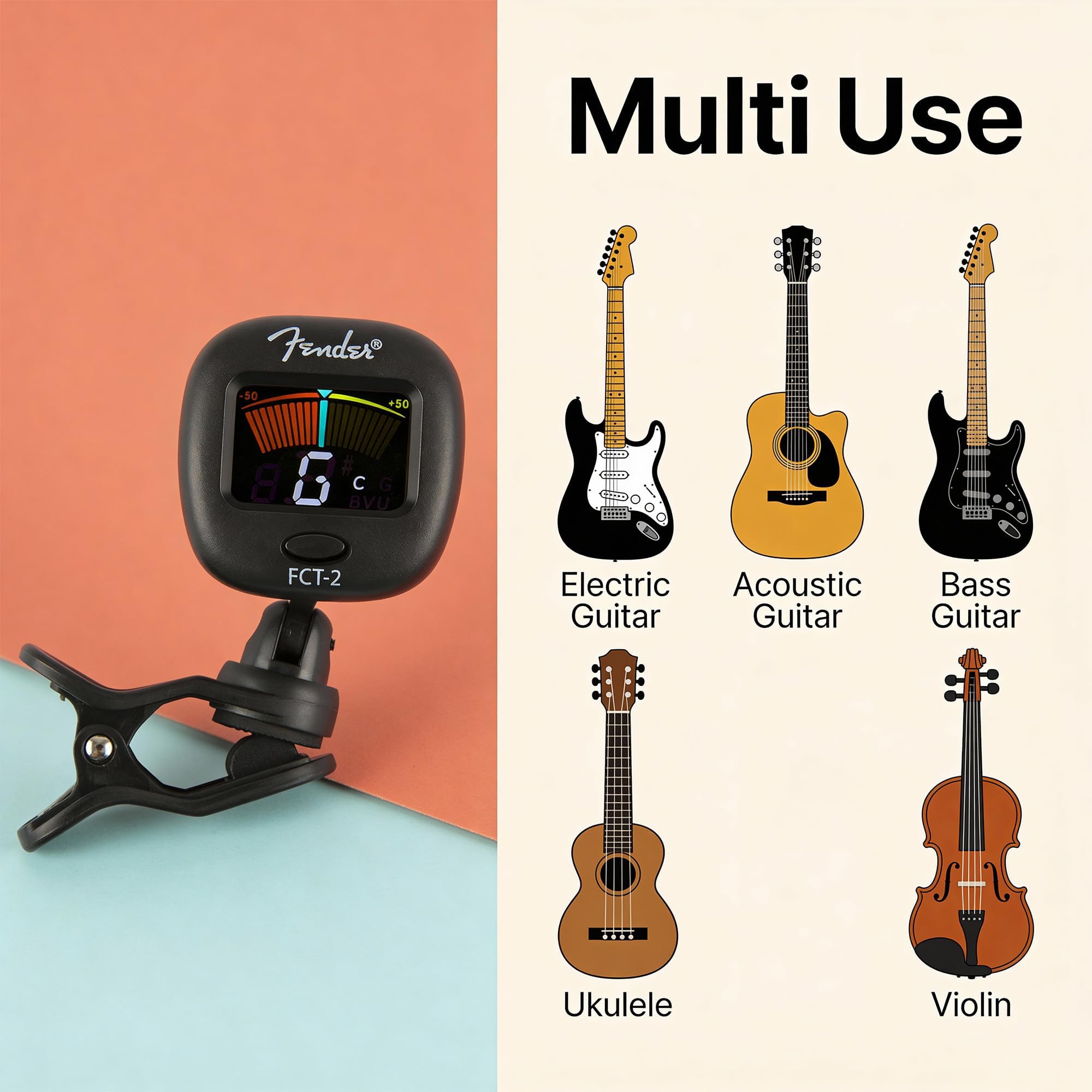 Amazon | Fender クリップチューナー Fender® FCT-2 Pro Color Clip-On