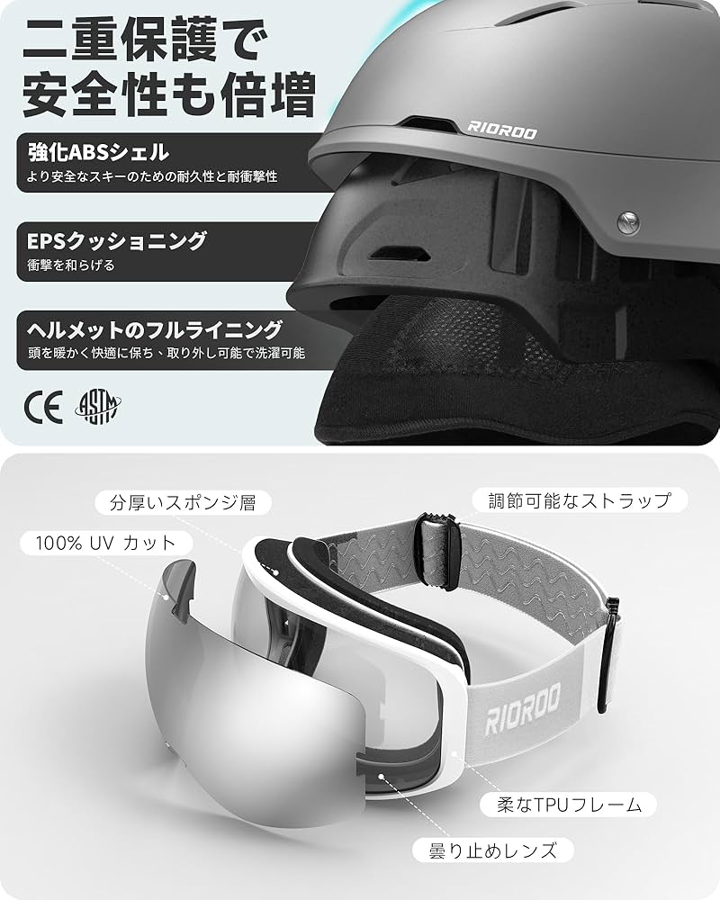 Amazon | RIOROO スキー ヘルメットセット ゴーグル付き メガネ対応