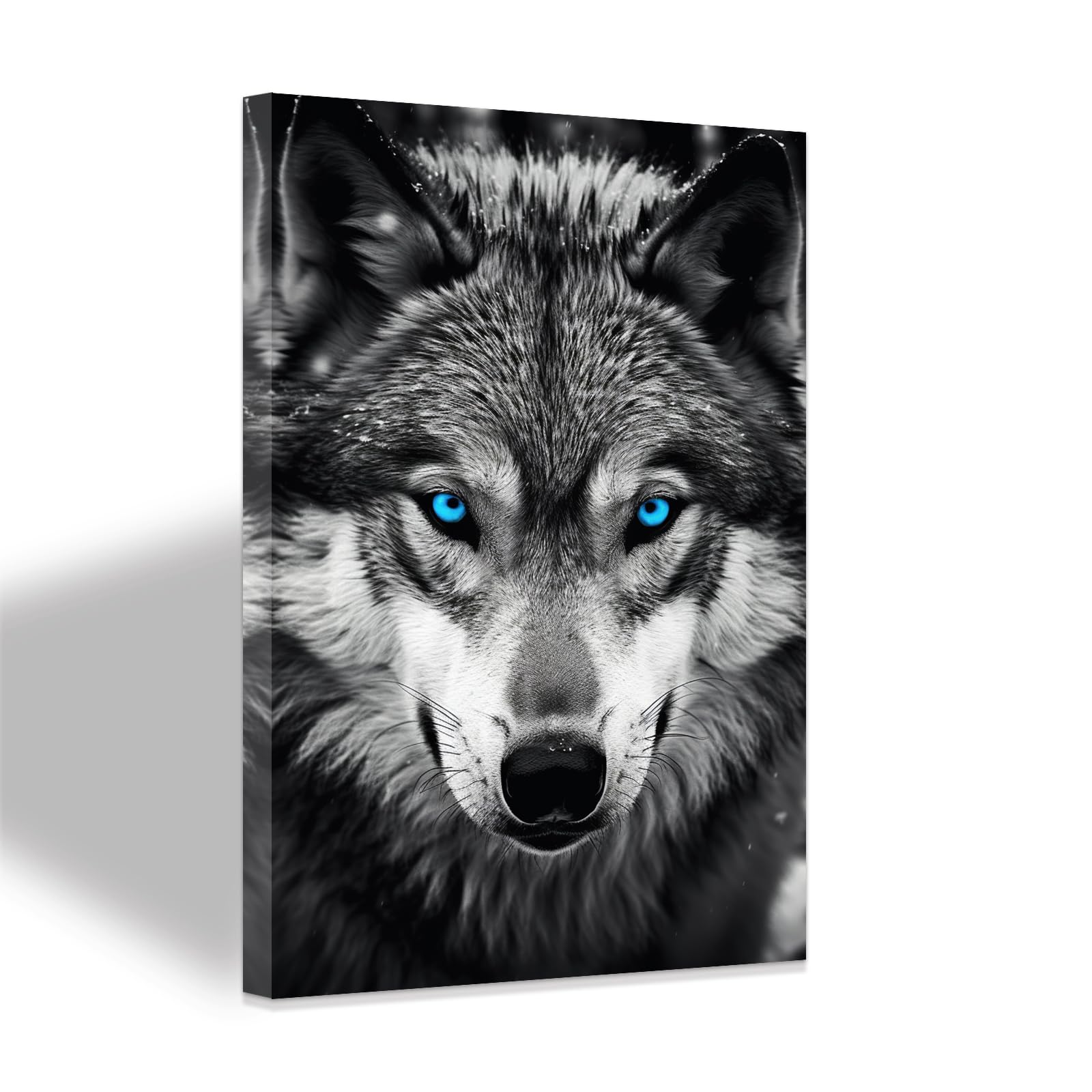 Amazon.co.jp: ZXHYWYM 青い目のオオカミ ウォールアート 白黒 動物