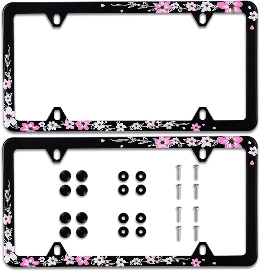Amazon.co.jp: ピンク 桜 花柄 ナンバープレートフレーム ステンレス