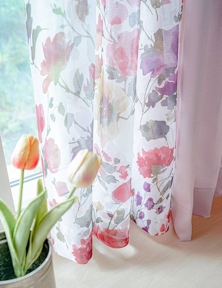 Amazon｜遮光カーテン 2枚 + 花柄 デザイン レース 2枚 + カーテン