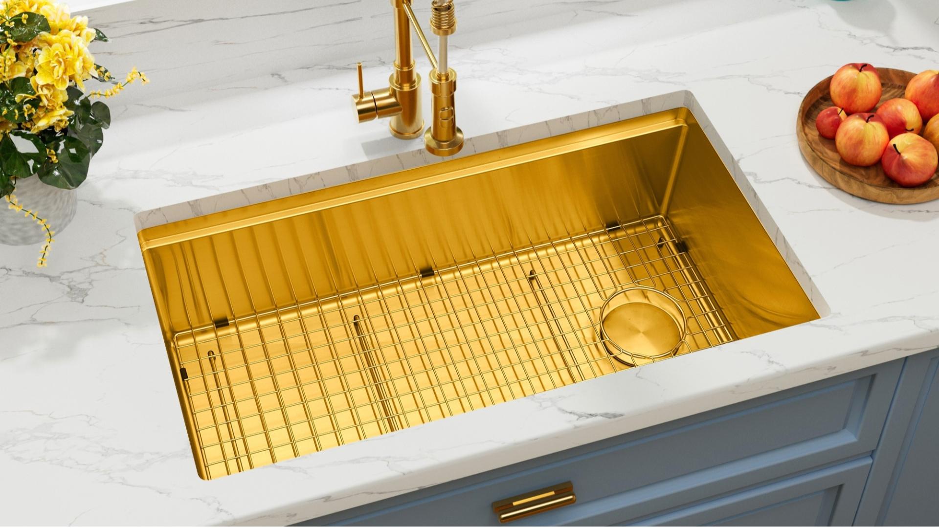 Lonsince Gold Undermount Kitchen Sink,Single Bowl Undermount Sink