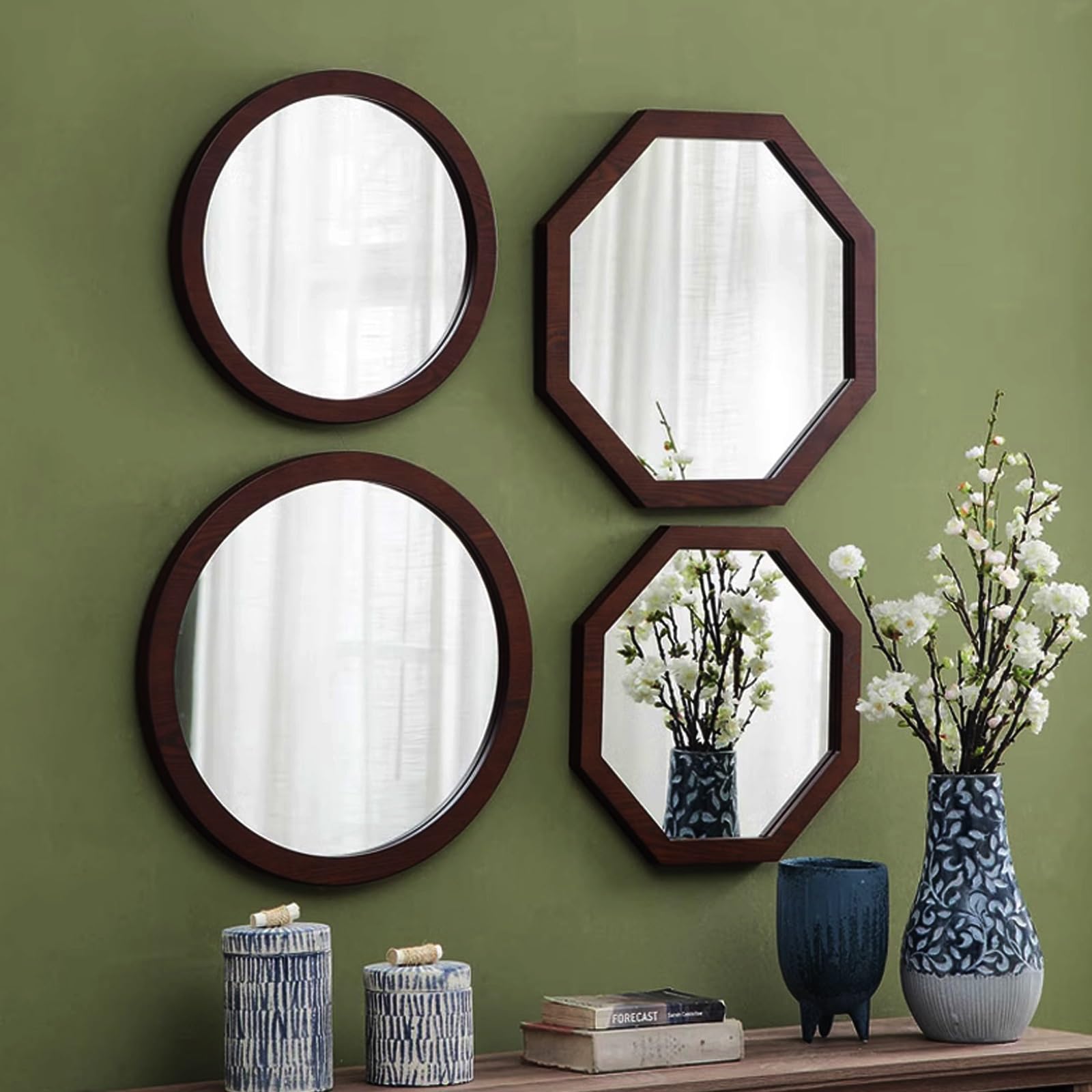 Amazon.co.jp: おしゃれ 八角鏡 壁掛け鏡 八角形 無垢材 鏡 角型 木製