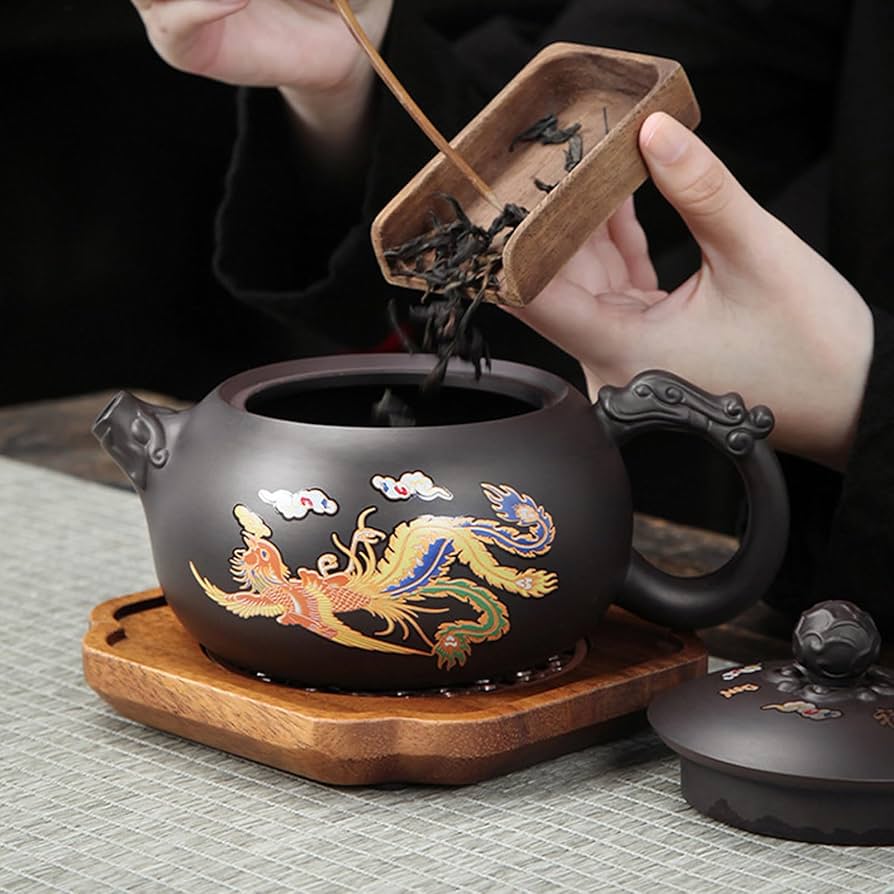 Amazon | 龍と鳳凰の色が変わる紫土のティーポットとカップのセット