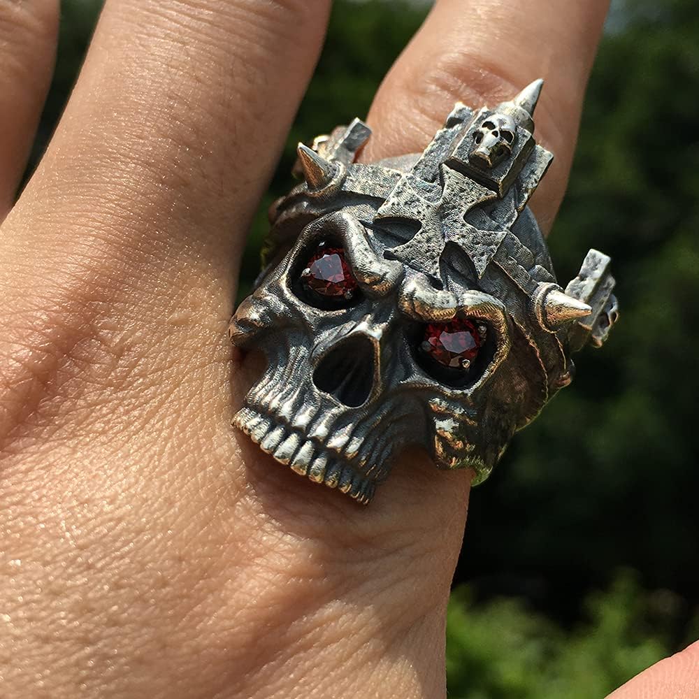 ApinJe Large Skull Ring for Men 925 Sterling Silver Vintage Biker