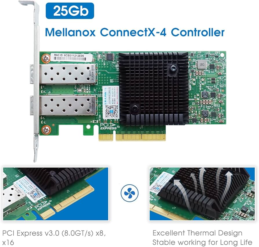 Amazon | 25GbE NICネットワークカード Mellanox ConnectX-4、デュアル