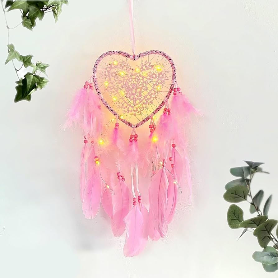 JZK Lace heart dream catcher with lights for girls women birthday