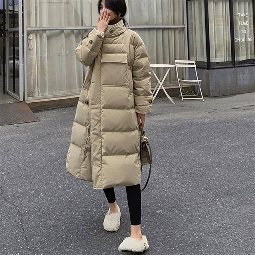 Amazon.co.jp: GDDZA カーキ ダウン ジャケット女性モデル膝丈厚い韓国