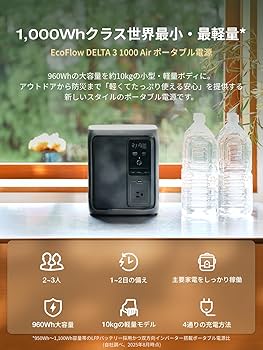 Amazon.co.jp: EF ECOFLOW DELTA 3 1000 Air ポータブル電源 960Wh 大