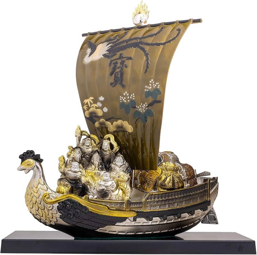 Amazon.co.jp: 開運 七福宝船 37cm（彩色仕上げ）＿置物 七福神 宝船