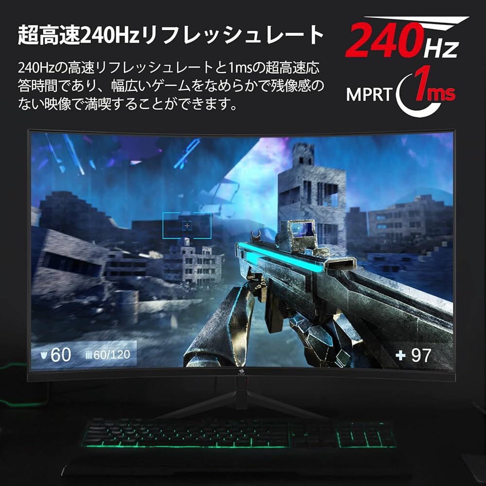 Amazon.co.jp: ゲーミングモニター 240Hz 27インチ 湾曲ディスプレイ