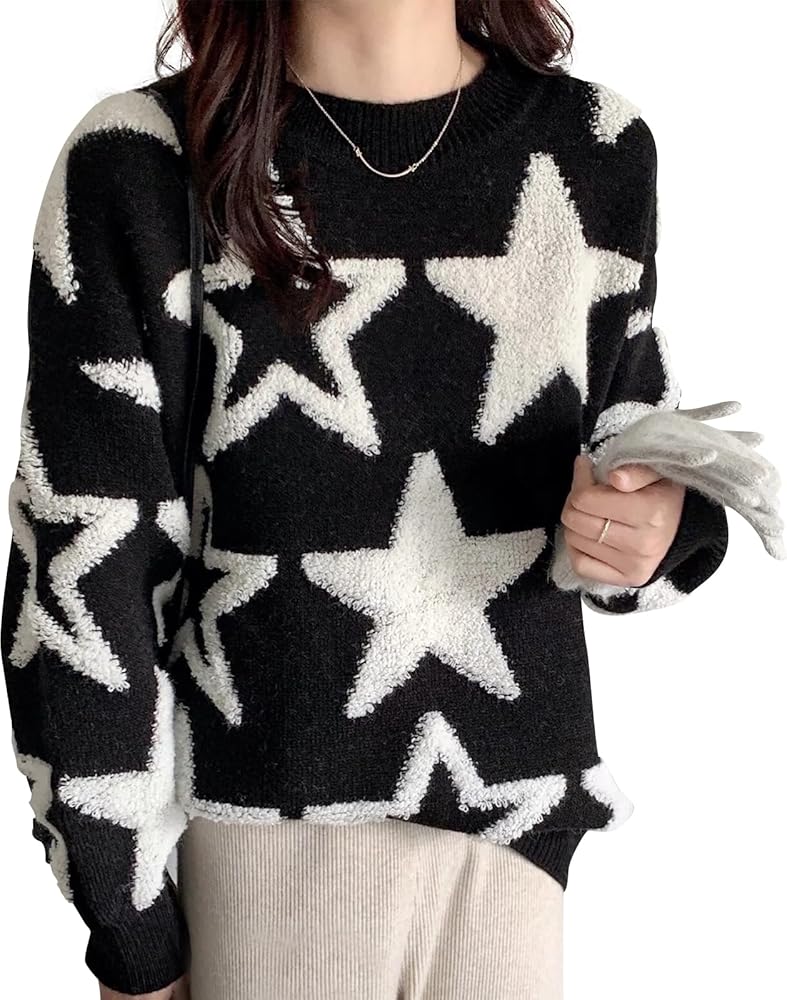 Amazon | [ブランクブラン] 星柄 ニット スター 柄 プルオーバー おお