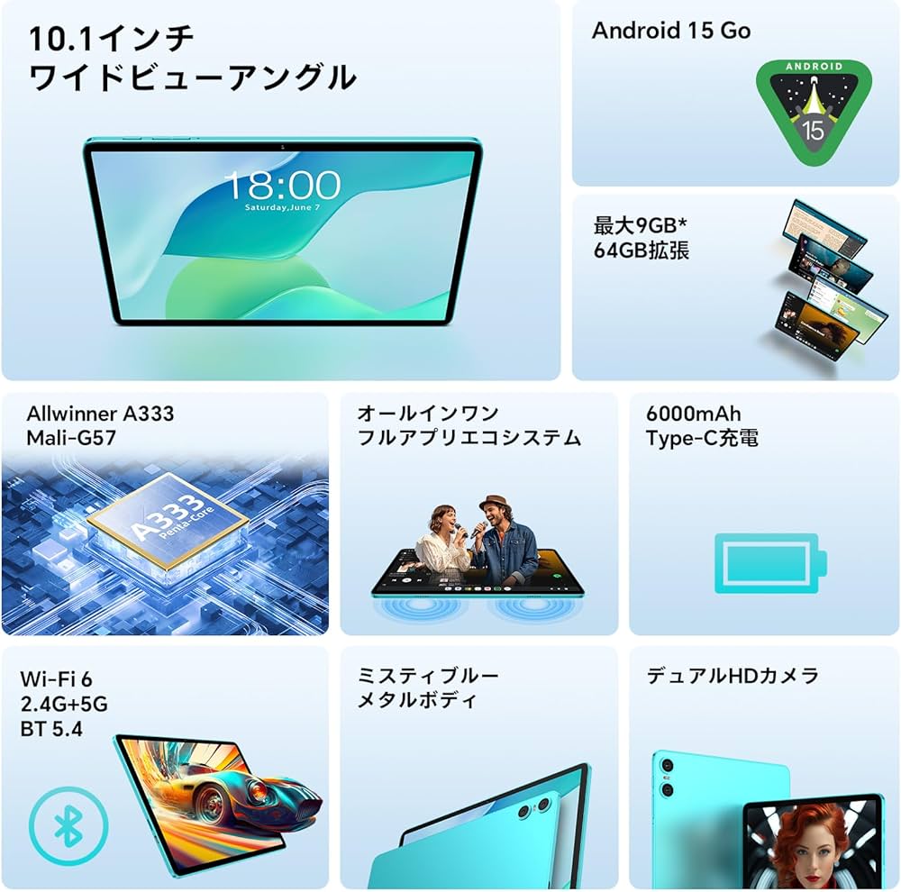 Amazon.co.jp: 【Android 15 タブレット 10インチ wi-fiモデル