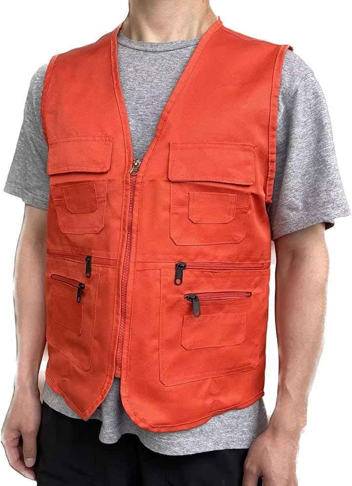 Amazon | Rizanee メンズ ハンティングベスト 赤みがかったオレンジ