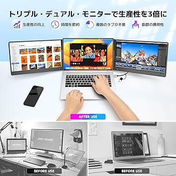 Amazon.co.jp: KOGODA トリプルモニター 14インチ モバイルデュアル