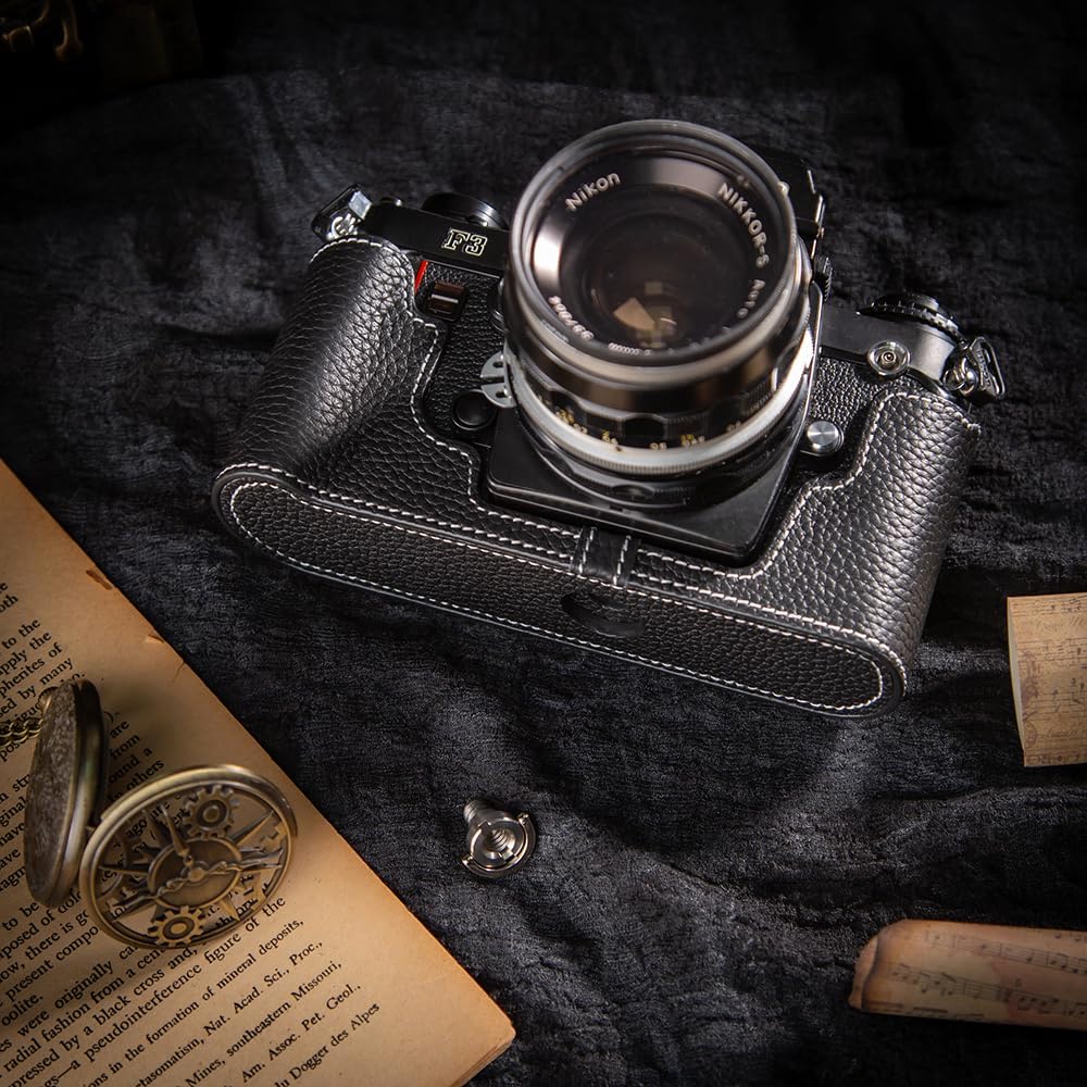 Amazon.co.jp: F3 カメラ専用レトロな牛革手作りのハーフケース 軽量