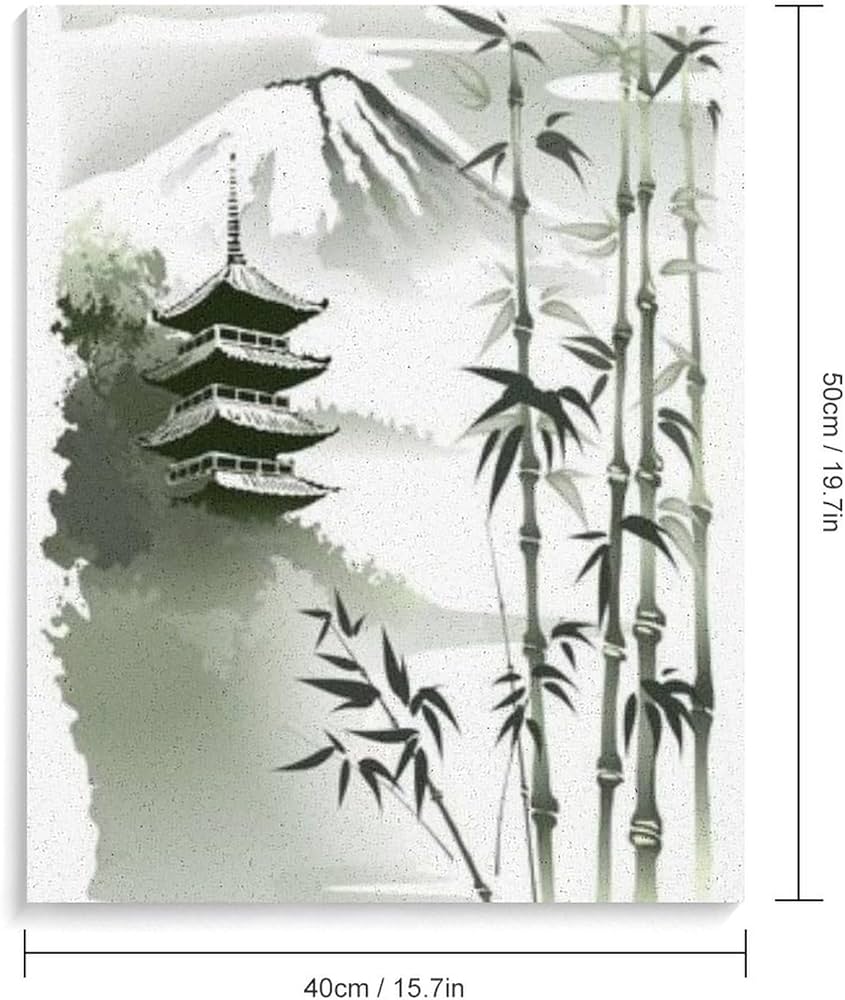 Amazon | 日本の五重塔と竹 数字油絵 和風イラスト 水墨画 禅と仏教