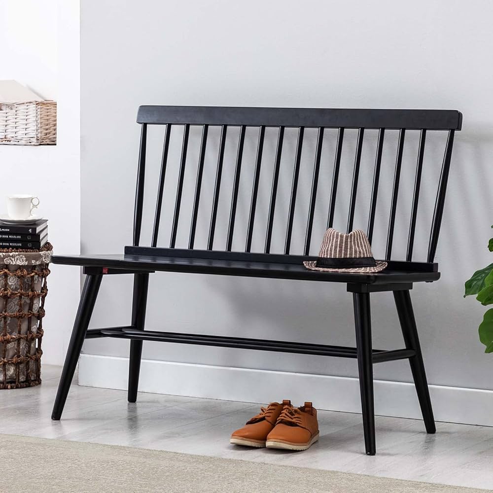 Duhome Black Wooden Bench, Farmhouse Style with Spindle Back, 35