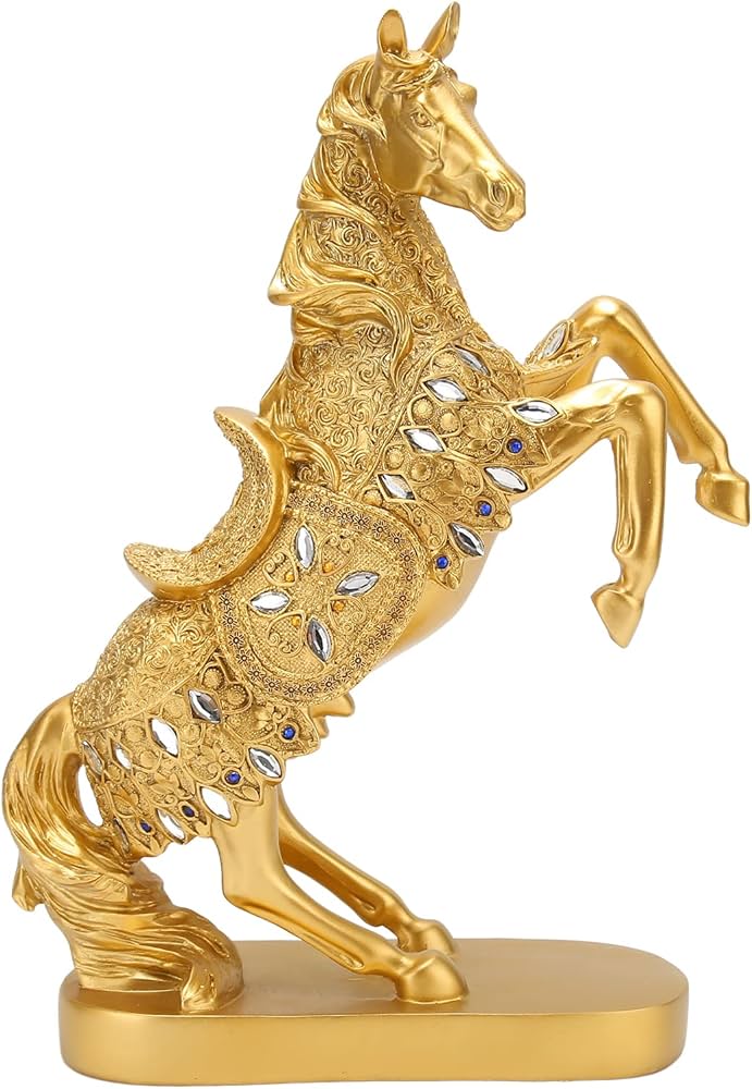 Amazon.co.jp: ゴールドの馬の像の置物、樹脂の馬のアートの置物、立ち