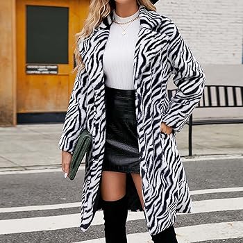 Amazon.com: HGps8w Faux Fur Winter Coats for Women Zebra Print