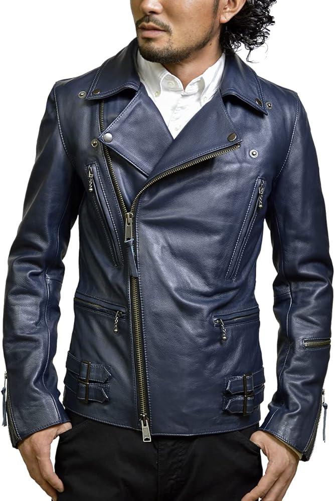 Amazon | [ハルフ] ダブルライダース 本革 メンズ レザージャケット