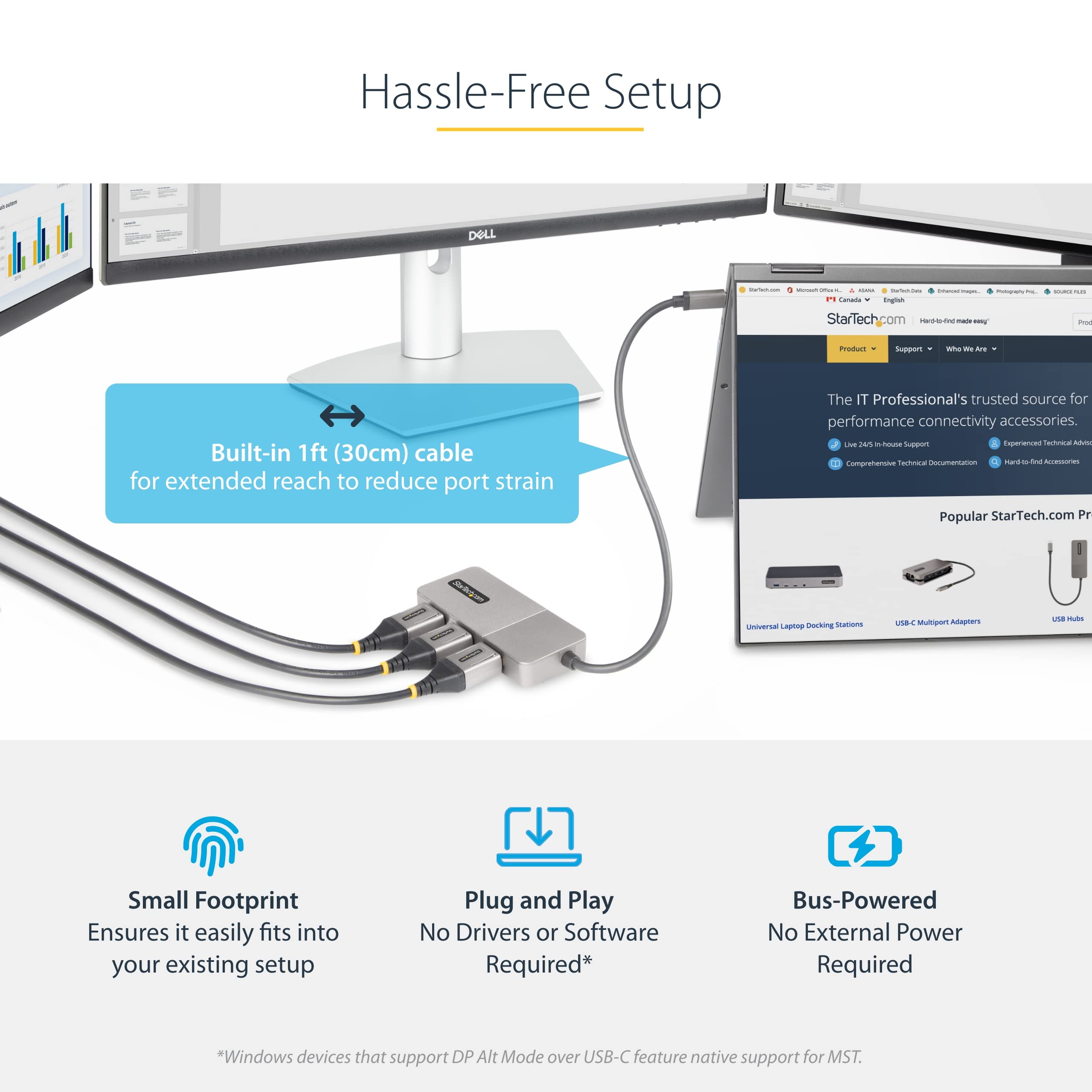 Amazon.com: StarTech.com 3-Port USB-C Multi-Monitor Adapter, USB