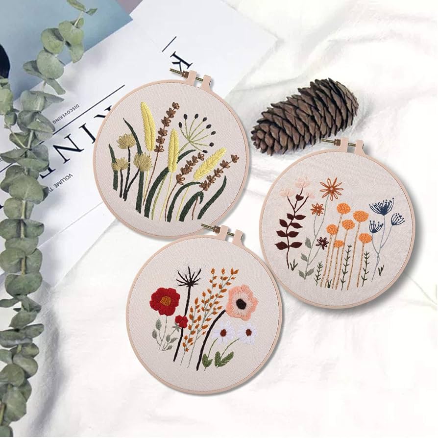Amazon.com: 3 Sets of Beginner Embroidery Kits with 3 Patterns and