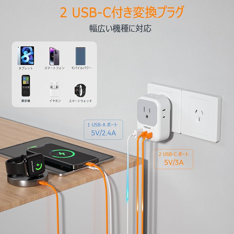 Amazon.co.jp: オーストラリア 変換プラグ o型 4個AC口 2USB-Cと1USB