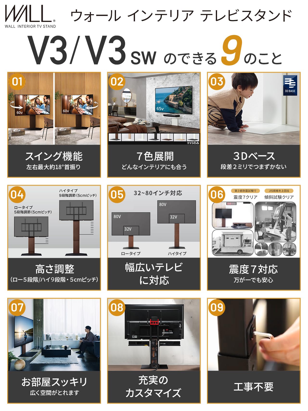 Amazon | WALL【 グッドデザイン賞受賞 】 V3 SW テレビスタンド 首