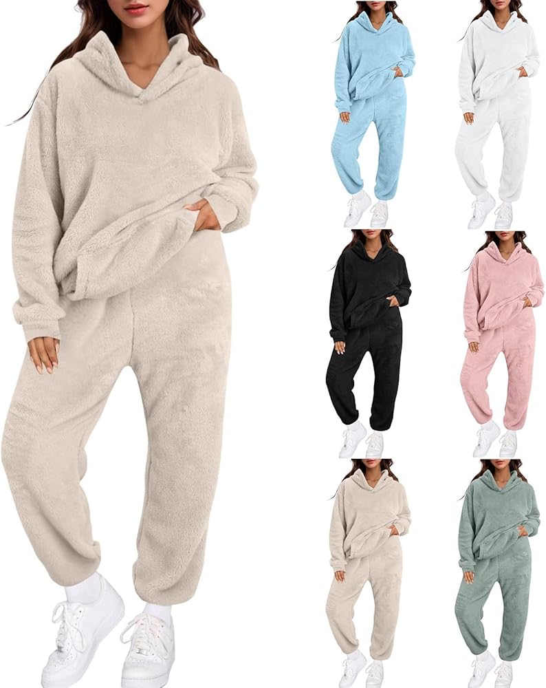 Fleece Womens Pajama Sets Fuzzy Loungewear Sets Woman Cozy Soft