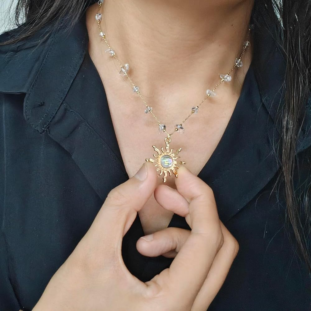 Amazon.com: Aktully Crystal Sun Necklace for Women 18K Gold Plated