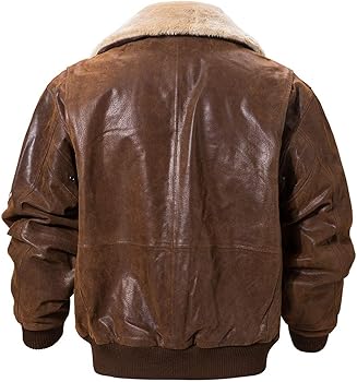 FLAVOR Men's Real Leather Bomber Jacket with Removable Fur Collar