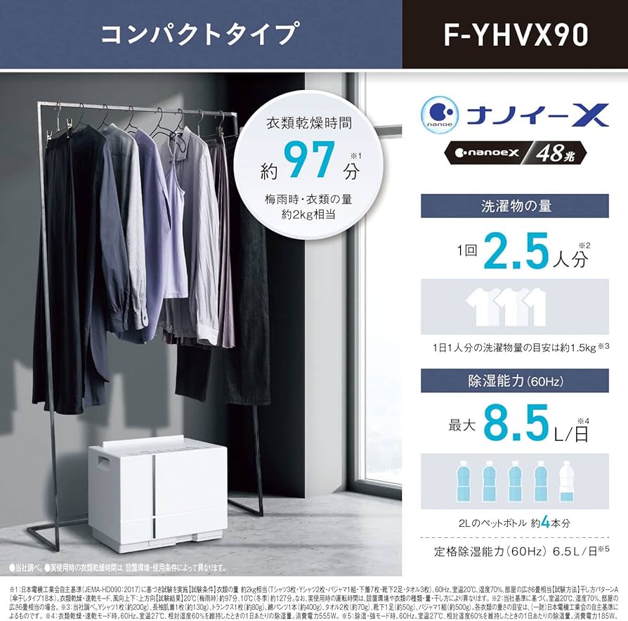 Amazon | パナソニック 衣類乾燥除湿機 クリスタルホワイト F-YHVX90-W