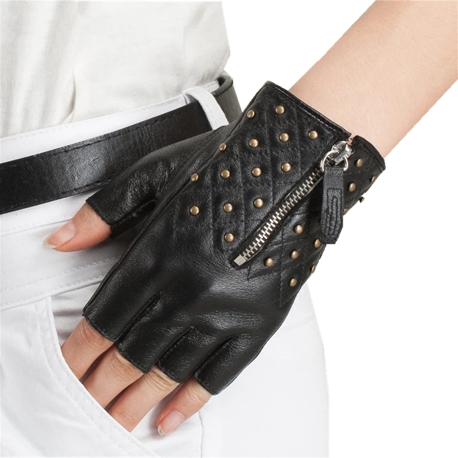 Amazon.co.jp: レディースレザーフィンガーレスグローブ ファッション