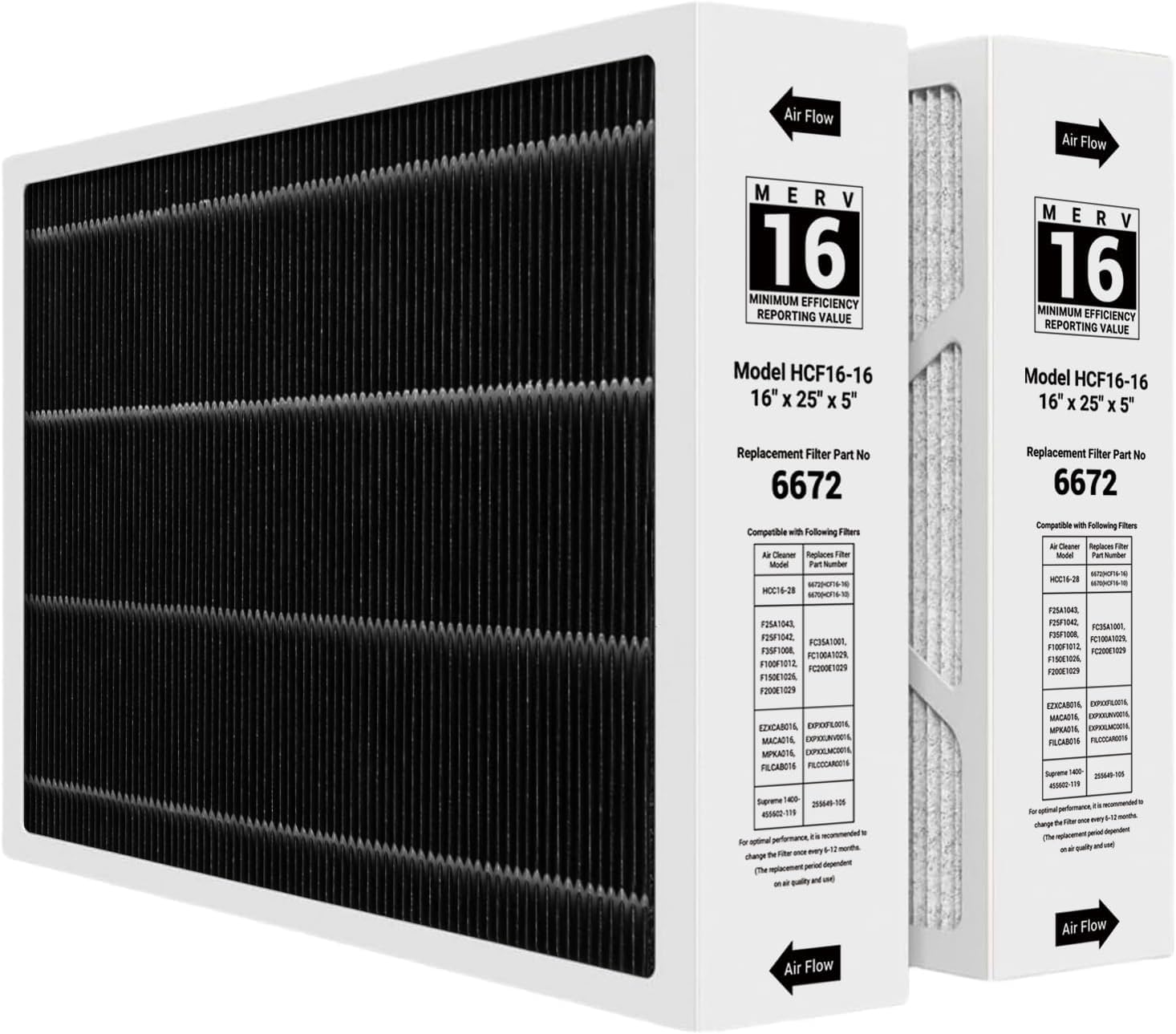 6672 16x25x5 MERV 16 Furnace Air Filter Compatible with Lennox