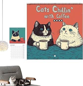 Amazon | 猫壁掛けカレンダー 2025年 | コーヒーでまったりする猫 2025
