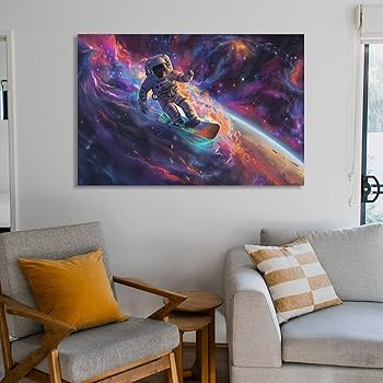Amazon.co.jp: 絵画 宇宙飛行士が天の川の波に乗る アートパネル