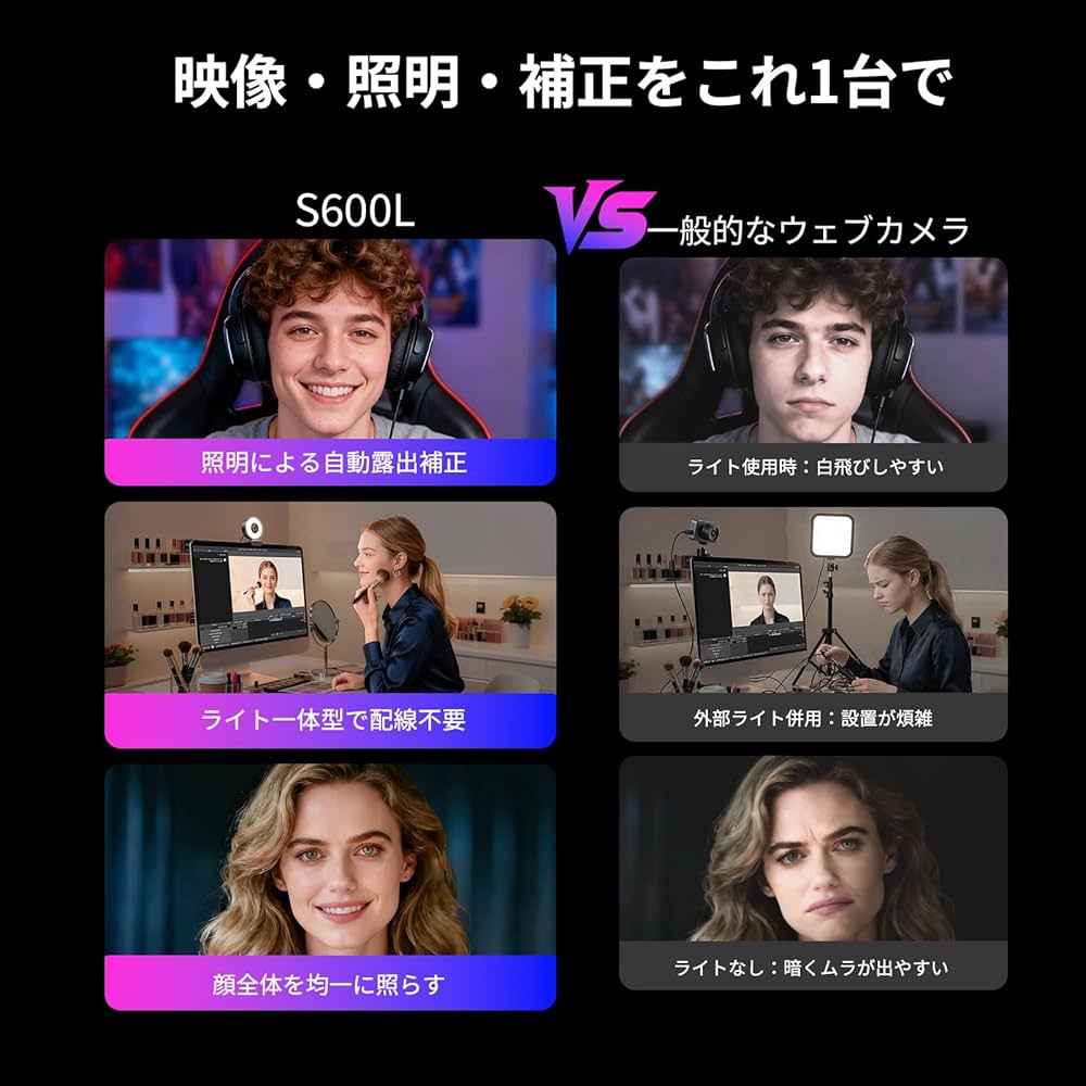 Amazon.co.jp: EMEET S600L 4K Webカメラ リングライト一体型 PDAF