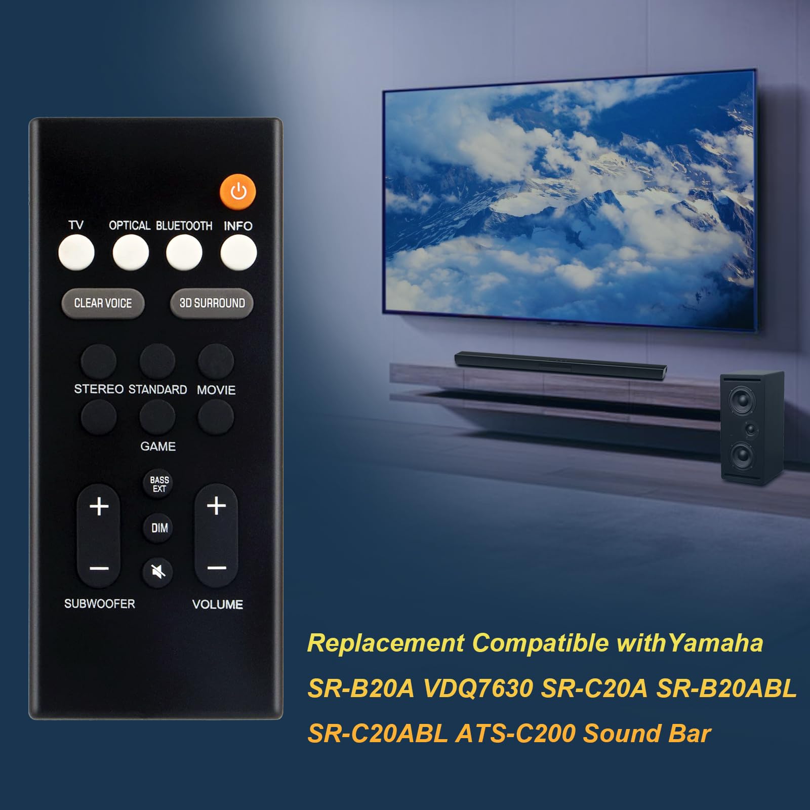 Amazon | AULCMEET リモコン 交換用 ヤマハ SR-B20A VDQ7630 SR-C20A