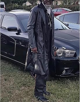 ZWRXW Mens Leather Trench Coat Full Length Vintage Classic Faux