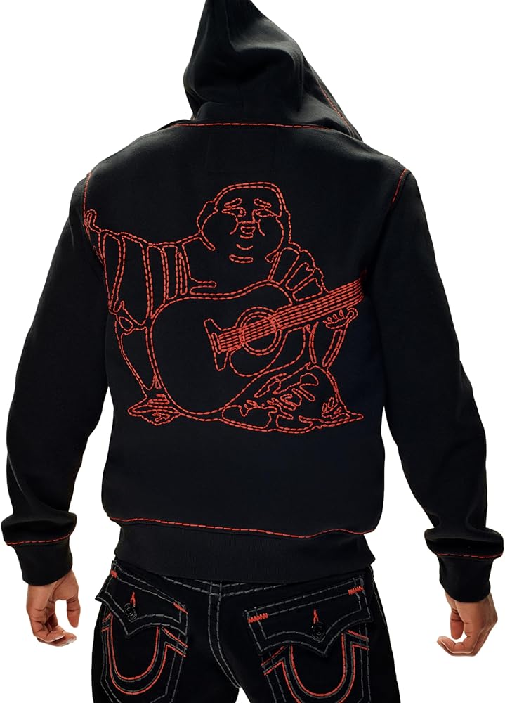 True Religion Men's Fleece Super T Full Zip Hoodie - Jet Black