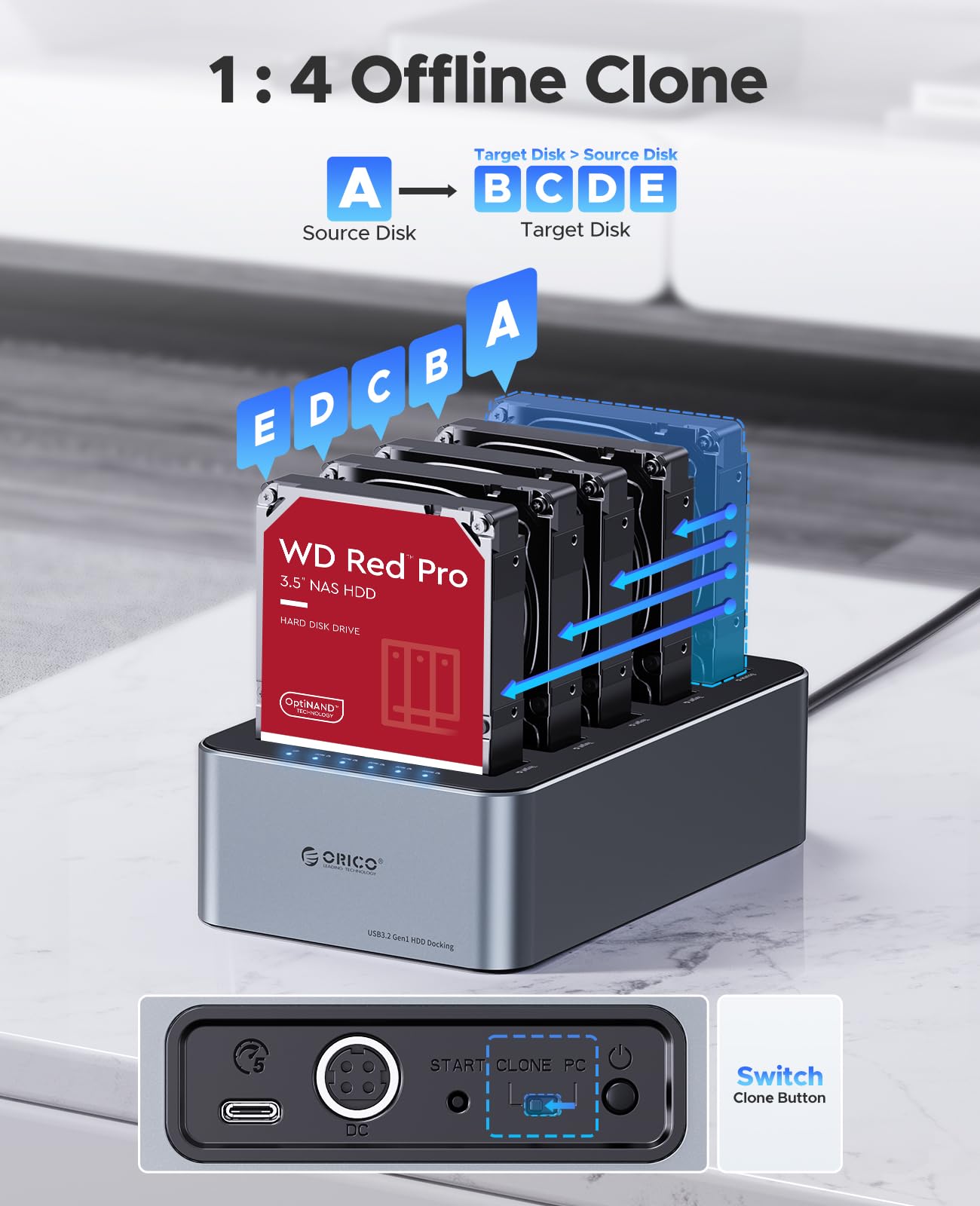 ORICO HDD ケース 5ベイ 20TB*5 オフラインクローニング機能付き HDD