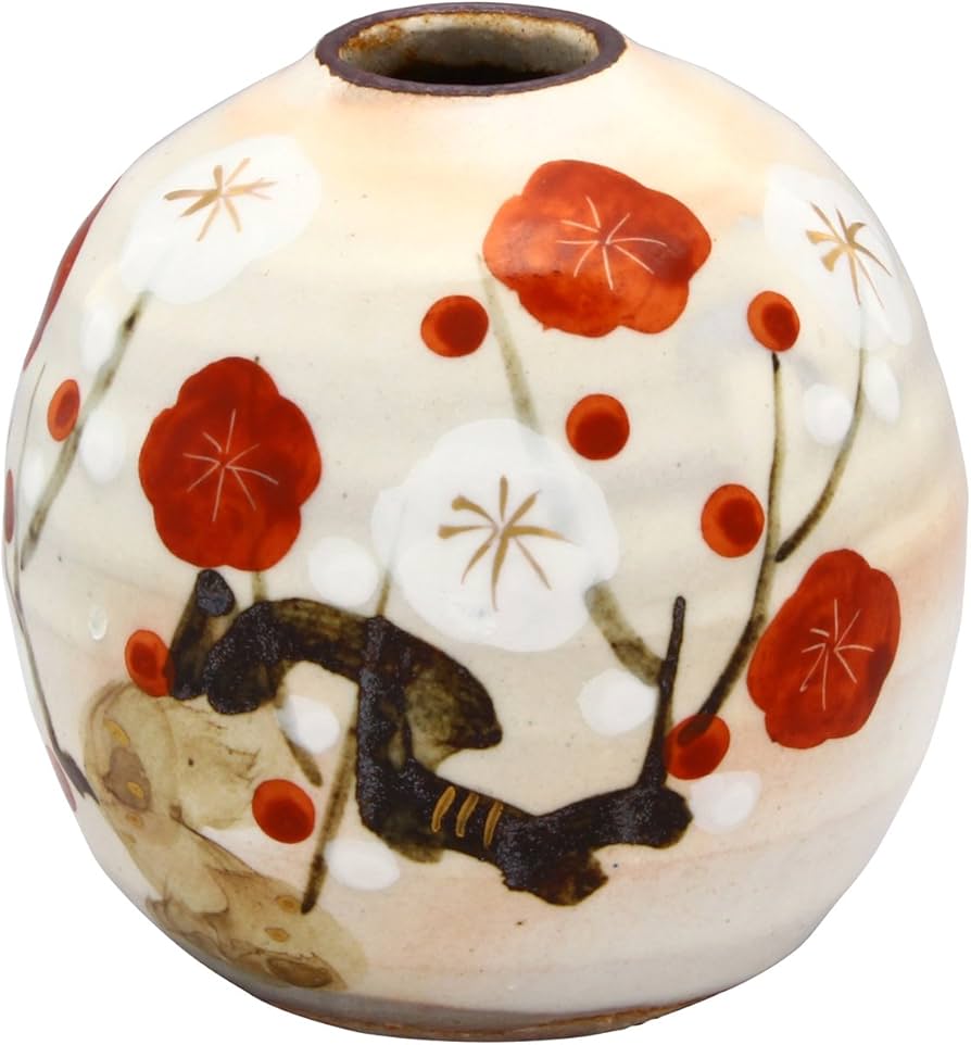 Amazon.co.jp: 京焼 清水焼 俊山窯 豆花瓶 (化粧箱入) 色絵五草花 梅