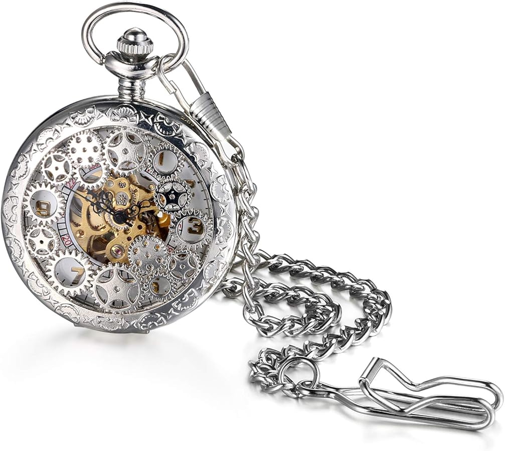 Amazon | JEWELRYWE 懐中時計 自動巻き 機械 スケルトン