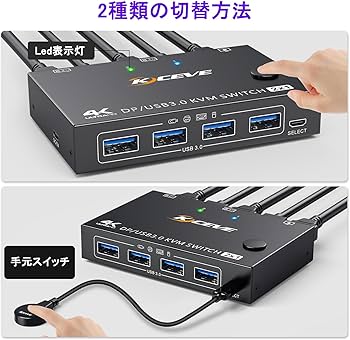 Amazon.co.jp: KCEVE 8K DP KVMスイッチ USB3.0 KVM切替器 2入力1出力
