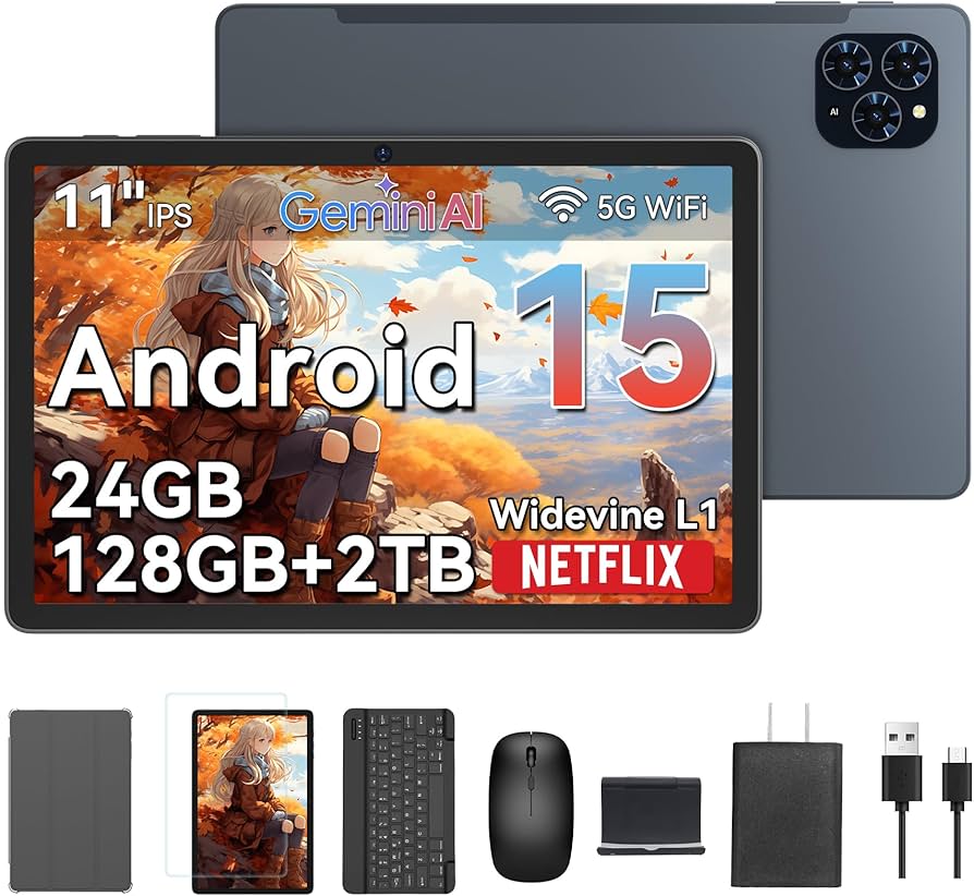 TABWEE T90 Android 15 Tablet with Keyboard – 11 Inches, 24 GB +