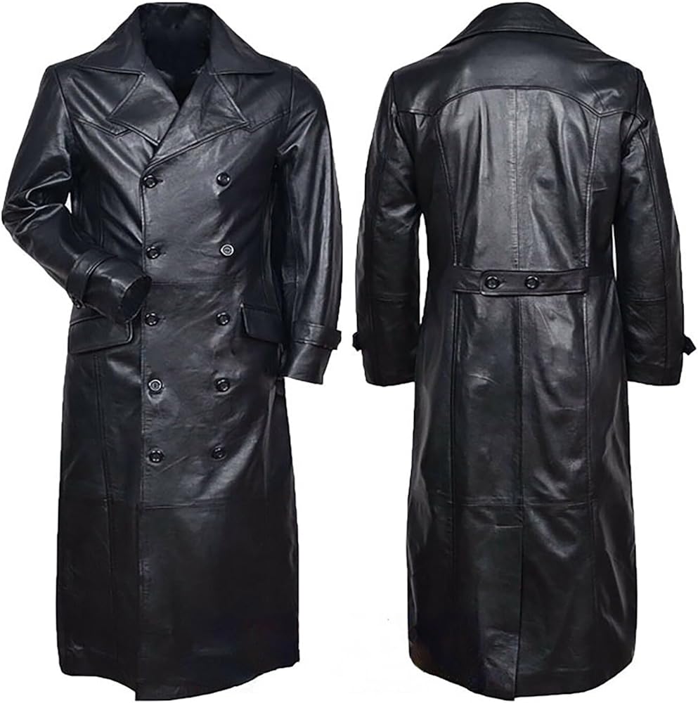 Suede Jacket Men, Mens Faux Leather Trench Coat Double Breasted